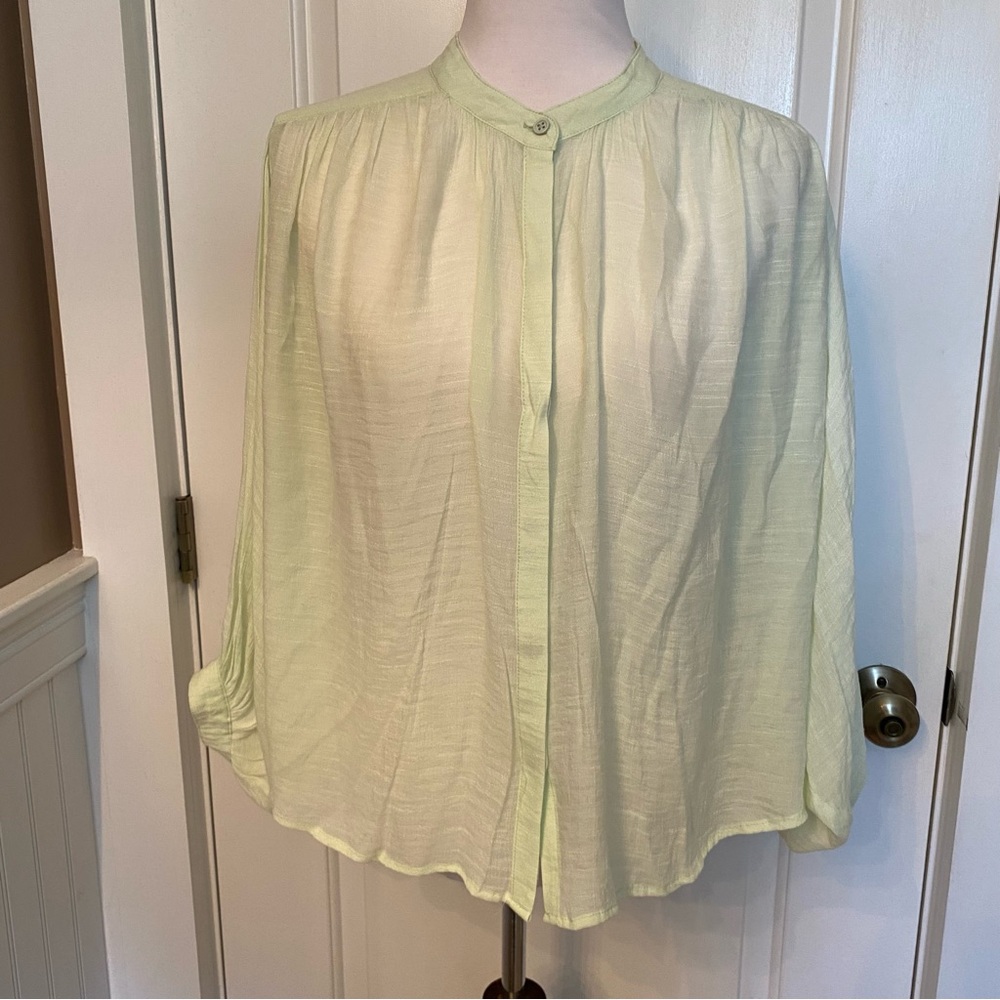 MAEVE ANTHROPOLOGIE TOP BLOUSE PALE GREEN GAUZE SHEER KIMONO DOLMAN SLEEVE M